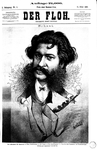 Johann Strauss, as seen by the Viennese newspaper "Der Floh" in 1869.