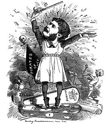 Sullivan being granted his knighthood. Cartoon from "Punch".