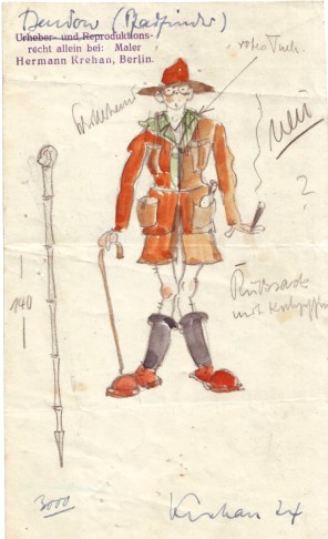 Costume design for Wilhelm Bendow,for die Charell production "An Alle", Berlin 1924. (Photo: Theaterwissenschaftliche Sammlung Schloss Wahn/Operetta Research Center Archive)