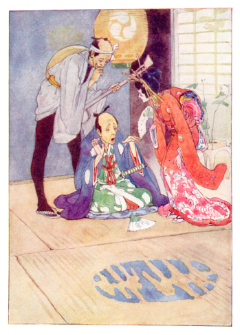 Ko-Ko reveals that when a man is beheaded, his wife is buried alive: from Gilbert's children's book "The Story of the Mikado." Art by Alice B. Woodward.