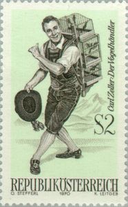 Austrian postal stamp with the "Vogelhändler".