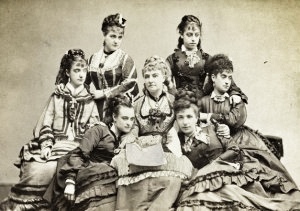 Lydia Thompson, surrounded by her troupe of "British Blondes."