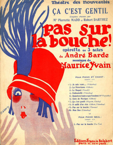 A historic sheet music cover for Yvian's "Pas sur la bouche."