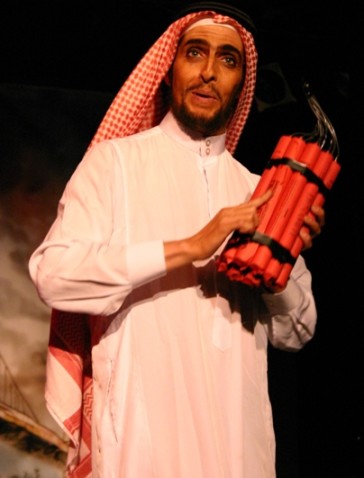 Scene with Andrew Ableson as Al Qaeda terrorist Abdul in the original production of "The Beastly Bombing." (Photo: Kim Gottlieb Walker)
