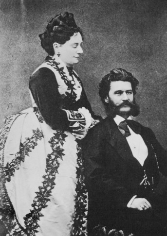 Johann Strauss and his first wife, Jetty Trenfz, a famous Viennese courtesan who had seven illegitimate children and introduced Strauss to the demi-monde world of operetta.