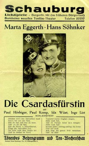 Film advertisement for the movie "Die Csardasfürstin" starring Martha Eggerth, 1930.