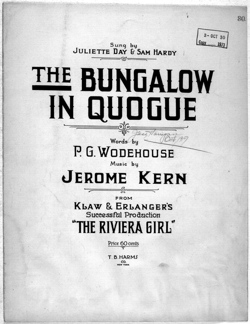 The added number by Jerome Kern, for the 1917 production of "The Riviera Girl."