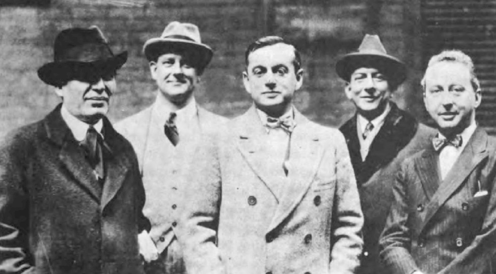 Morris Gest, P. G. Wodehouse, Guy Bolton, F. Ray Comstock and Jerome Kern taken circa 1917. (Photo: Wikipedia)