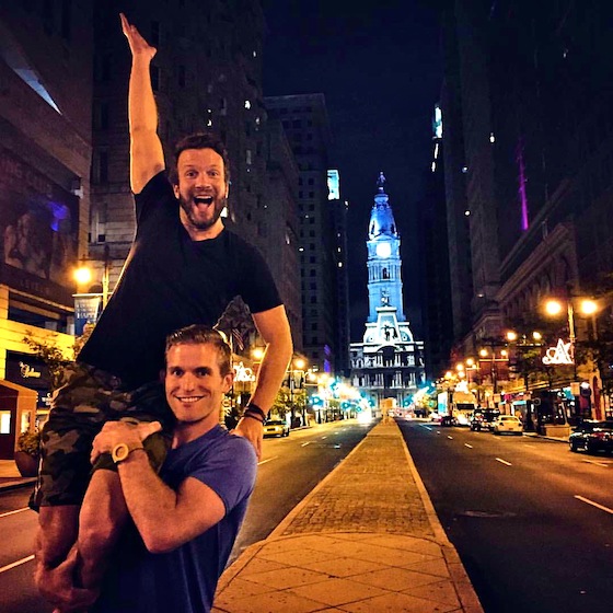 Baritone Jarrett Ott (bottom) in Philadelphia, with current boyfriend Adam Franklin (top). (Photo: Facebook)