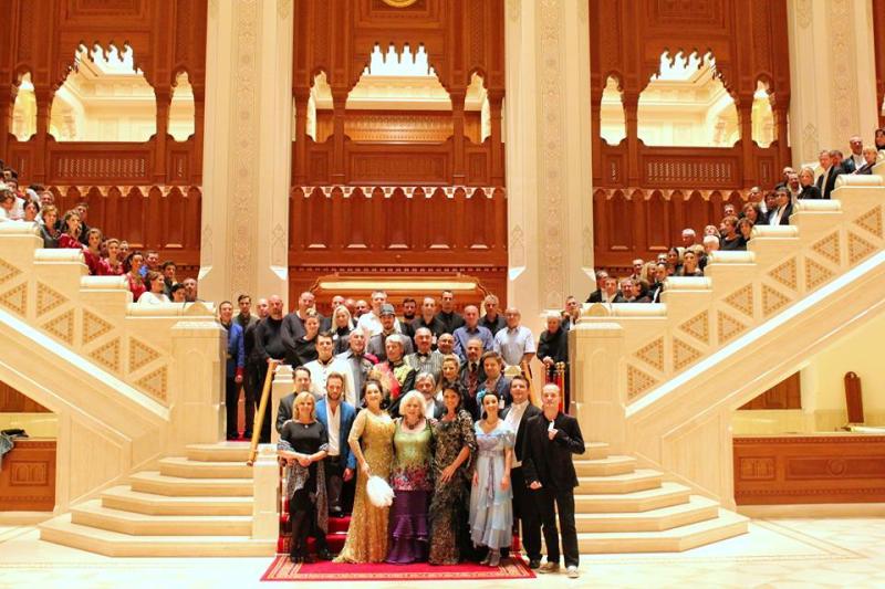 Yvonne Kalman (front row, center) together with the forces of the Budapest Operetta Theater in Muscat, 2015. (Photo: Pentaton Concert and Artist Management)