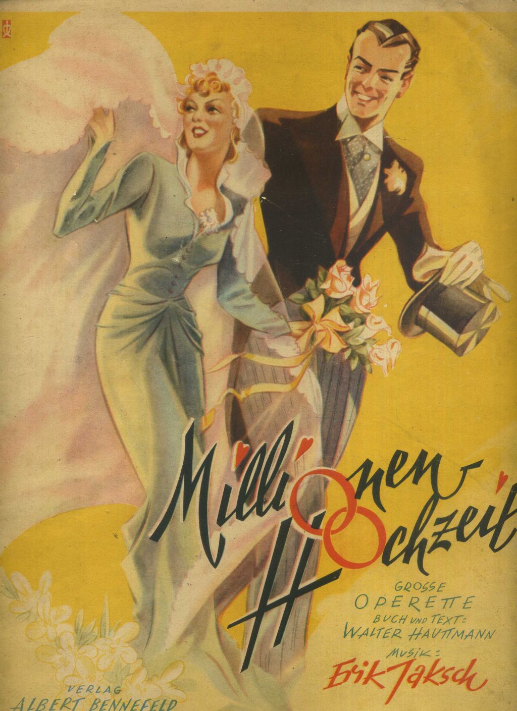 Sheet music cover of "Millionenhochzeit," with music by Erik Jaksch.