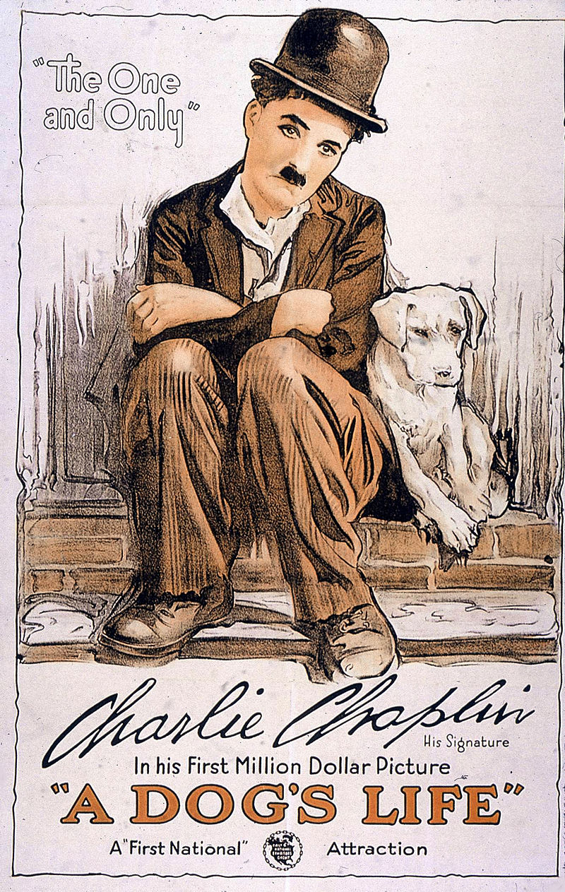 Poster for "A Dog's Life" (1918). It was around this time that Chaplin began to conceive the Tramp as "a sort of Pierrot", or sad clown.