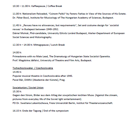 List of talks at the conference "Populäres Musiktheater im Sozialismus." (3)