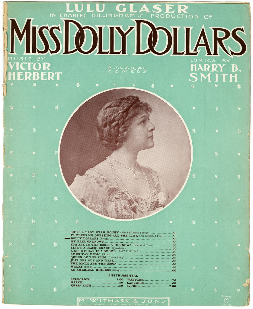 Sheet music cover for Victor Herbert's "Miss Dolly Dollars" (1905).