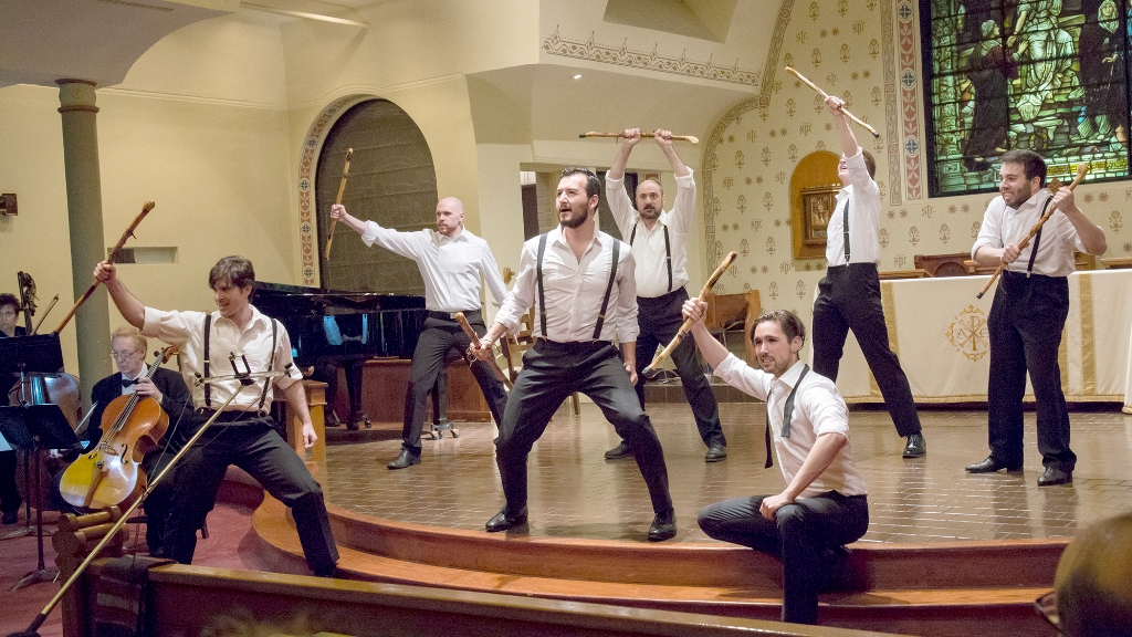 "Free Trade" from Herbert's "Eileen" with (left to right) Brian Kilday, Shane Brown, Jovani McCleary (Sean Regan), Anthony Maida, Drew Bolander, Christopher Robin Sapp, Pedro Coppeti. 