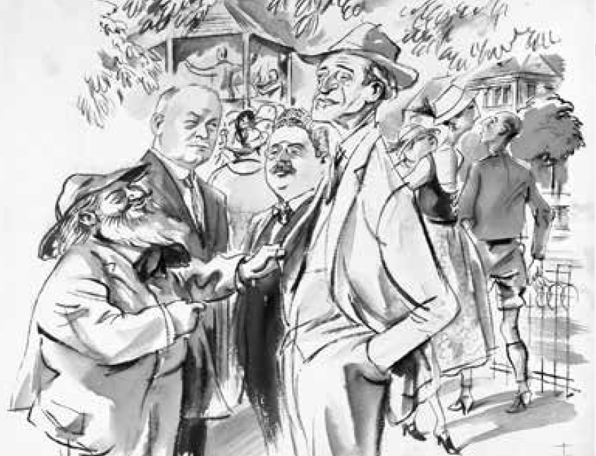 Edmund Eysler, Franz Lehár, Leo Ascher, Oscar Straus in Bad Ischl, drawing by Alfred Gerstenbrand. (Photo: Die Villen von Bad Ischl/Amalthea)