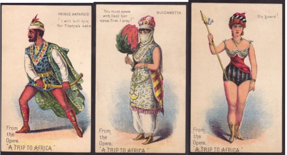 Promotional trade cards from the 1884 production of "A Trip to Africa" at Haverly's Theatre, Philadelphia. (Photo: Dario Salvi Collection)