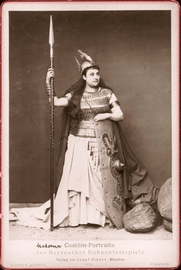 Viennese soprano Amalie Materna (a former operetta star in Suppé productions) as the first Brünnhilde in Bay­reuth and Vienna, seen here in 1876.