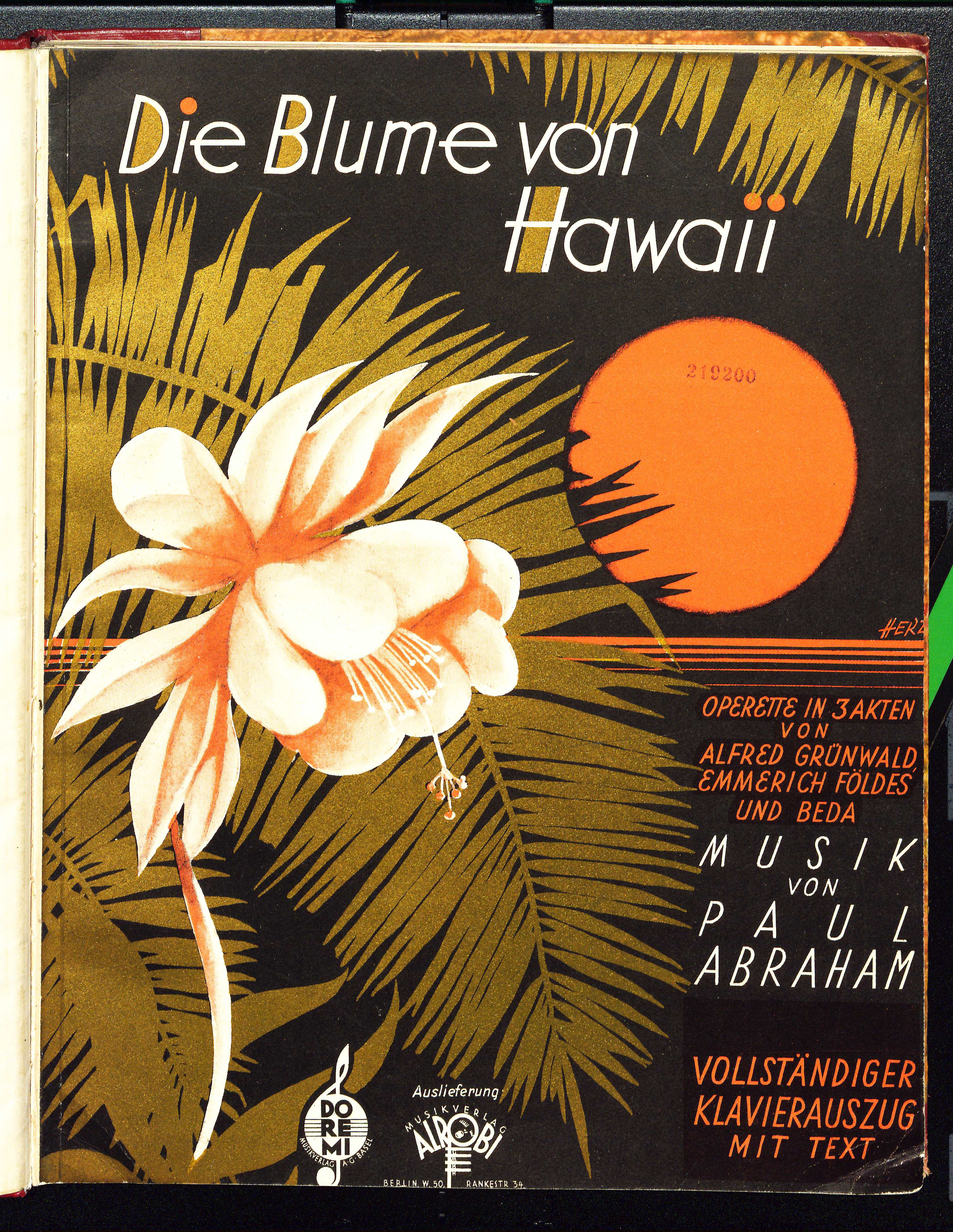Sheet music cover "Die Blume von Hawaii."