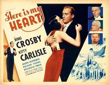 The 1934 movie poster "Here Is My Heart" starring Bill Crosby and Killy Carlisle.