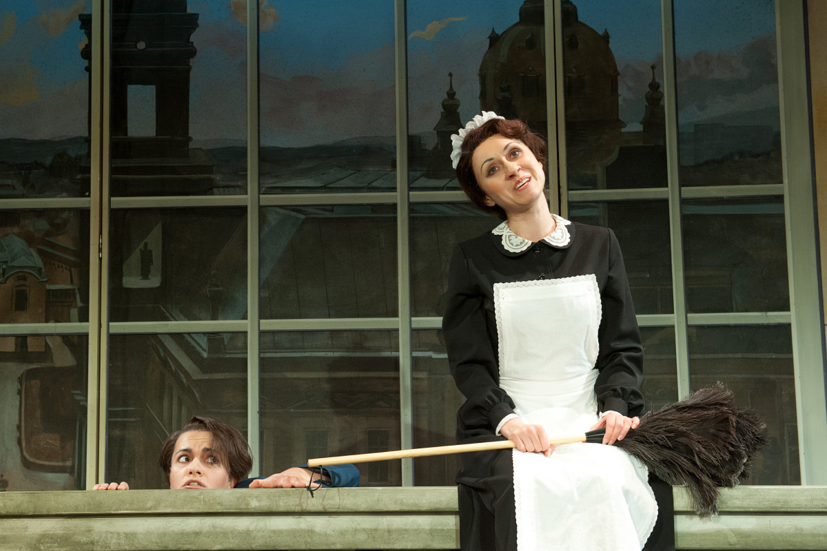 Scene from "Der Opernball" in Plauen with Nataliia Ulasevych as Hortense. (Photo: Theaterfotograf Peter Awtukowitsch)