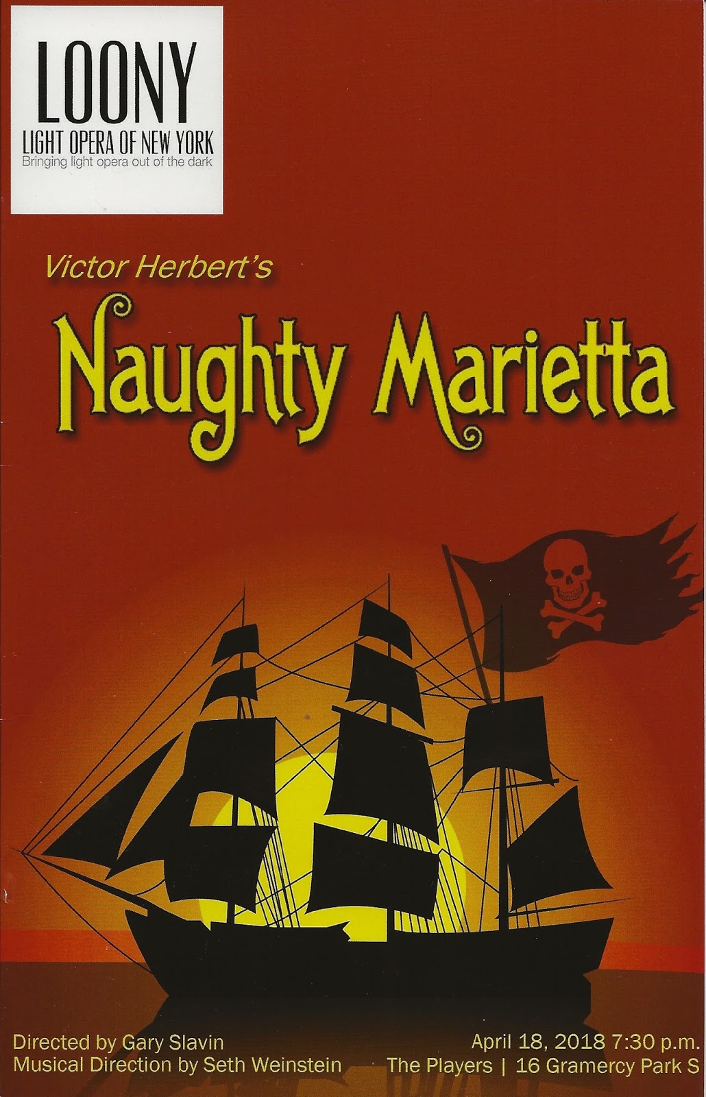 Poster for the 2018 LOONY production of "Naughty Marietta."