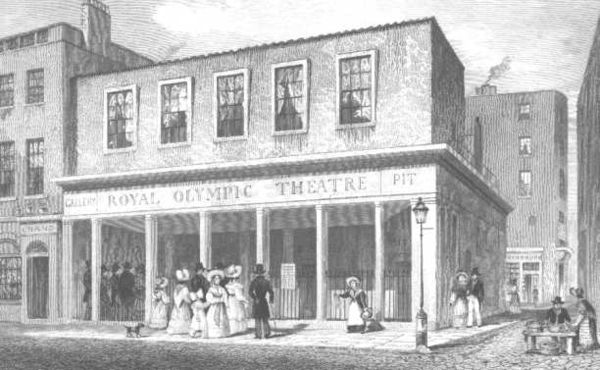 1831 engraving of the Royal Olympic Theatre.