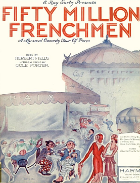 Sheet music cover for Cole Porter's "Fifty Million Frenchmen," 1929.