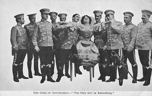 Historic postcard advertising "The Girls of Gottenberg" with music by  Ivan Caryll and Lionel Monckton.