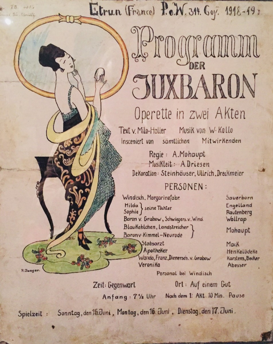 Handmade poster advertising a performance of Walter Kollo's "Der Juxbaron" in France, June 1919. (Photo: Schwules Museum)