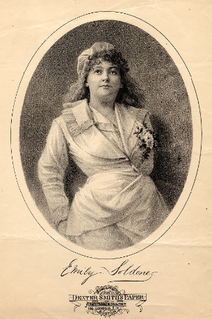 Emily Soldene as Drogan in "Genevieve de Brabant."