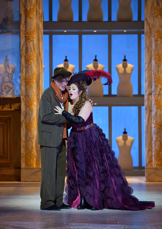 Madame Favart (Marion Lebègue) and Charles-Simon Favart (Christian Helmer) in the new production at Opéra-Comique, Paris 2019. (Photo: Stéphane Brion)