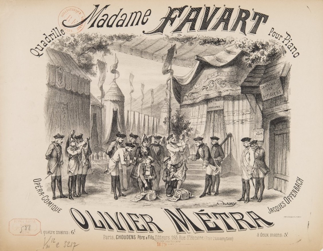 Sheet music cover for Offenbach's "Madame Favart."