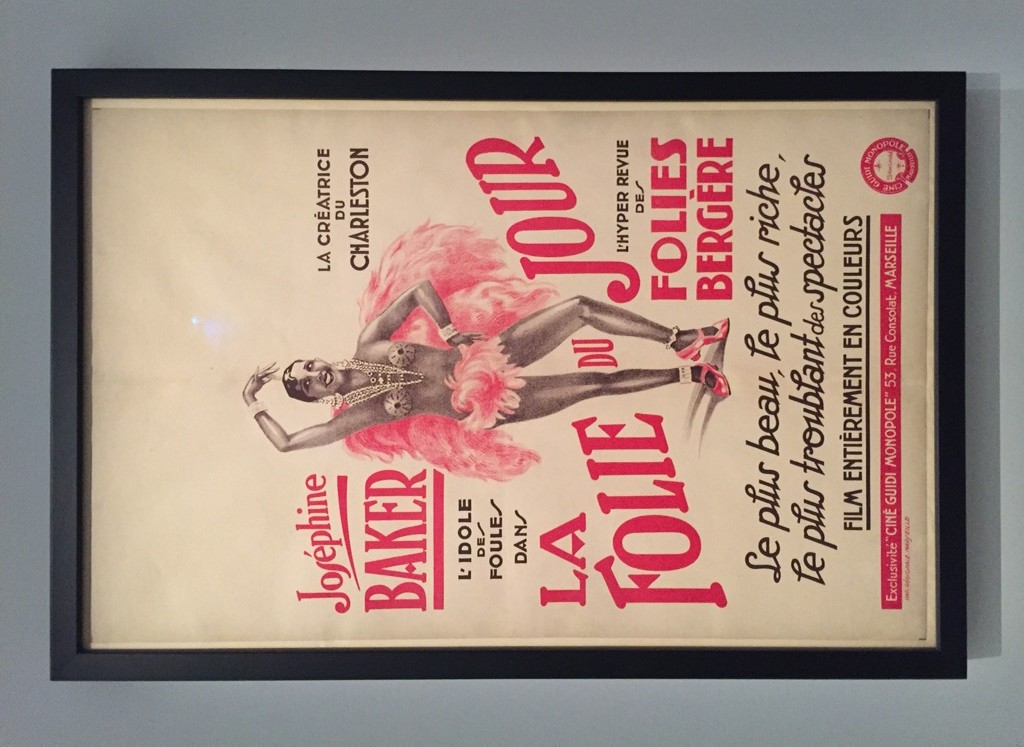 Josephine Baker shown on a poster of the Folies Bergére in Paris.