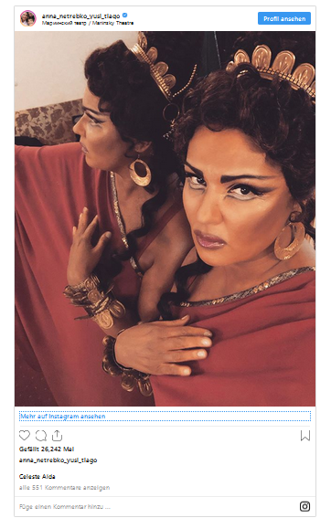 Anna Netrebko's selfie as Aida, posted on Instagram in June 2019. (Photo: Instagram /  anna_netrebko_yusi_tiago)