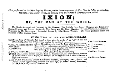 The cast list for the original "Ixion; Or: the Man at the Wheel" production.