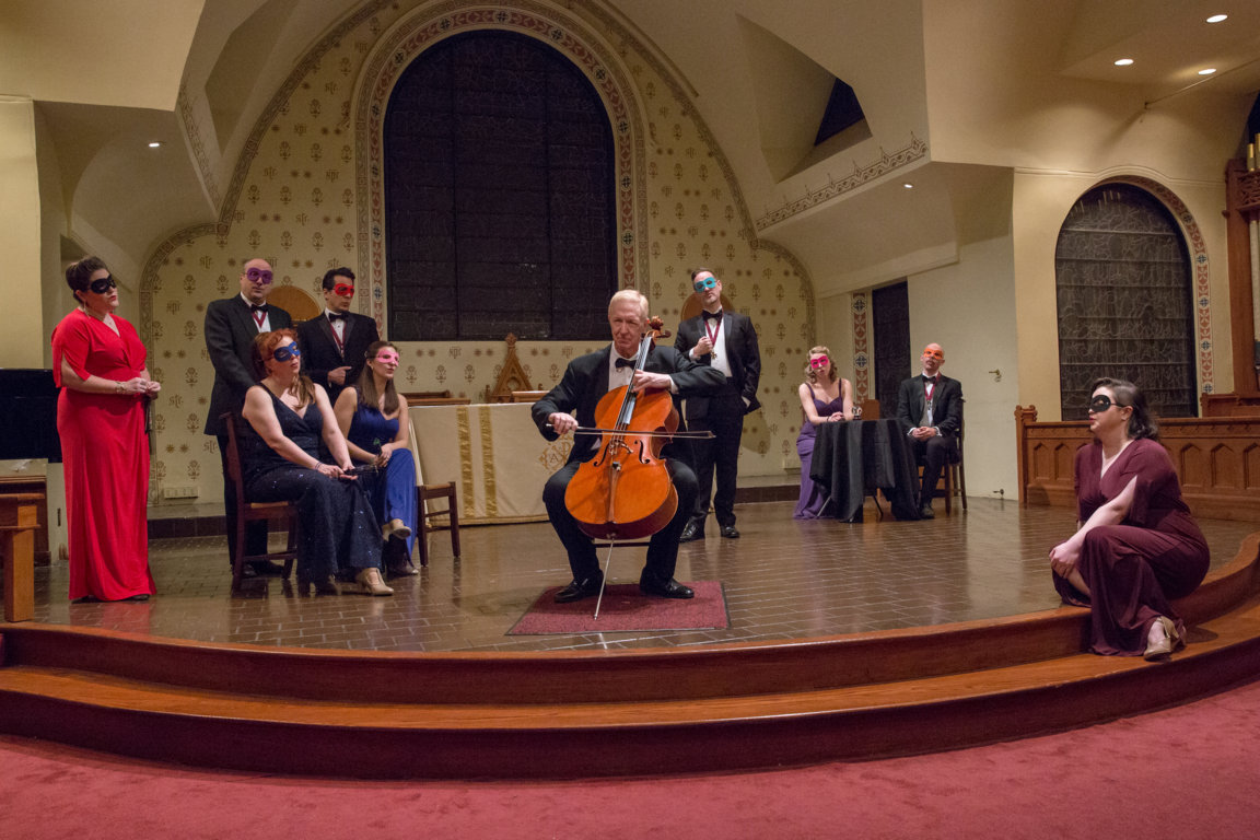 The opening to Act II, featuring cellist Scott Ballantyne. (Photo: Jill LeVine) 