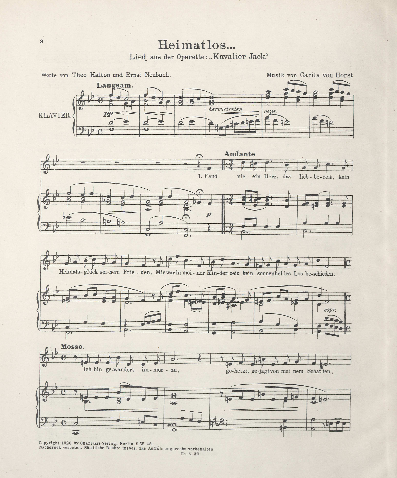 The song from "Kavalier Jack" as published in a sheet music version.