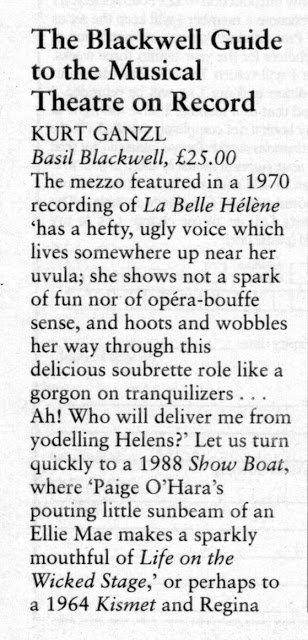 The 1991 review of Gänzl's "Guide to the Musical Theatre on Record" by Charis Gray.