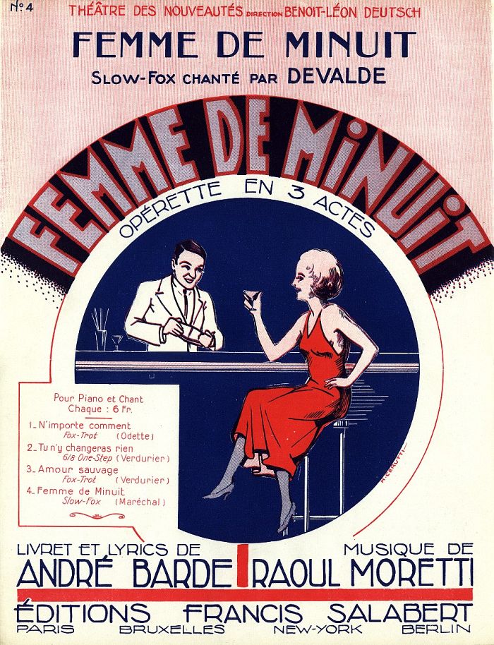 Notendeckblatt mit dem Titelsong aus "Femme de minuit." (Photo: Design von Henri Cerutti)