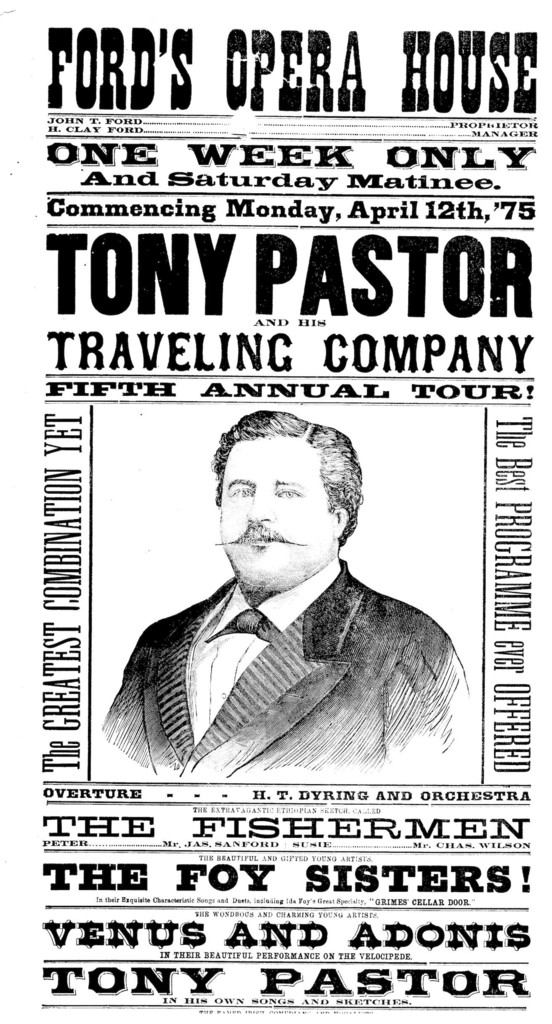 Advertisement for Tony Pastor's traveling company.