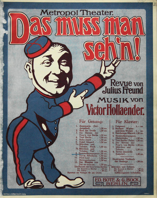 Sheet music cover for the Victor Hollaender revue "Das muss man seh'n!"