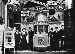 Entrance to the Grand Theatre presenting "continuous vaudeville" in Buffalo, 1900. 