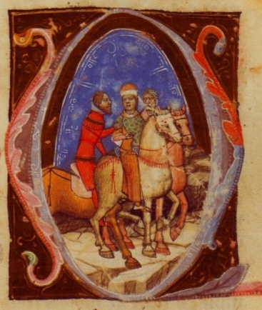 Charles's arrival in Hungary, as depicted in the "Illuminated Chronicle."