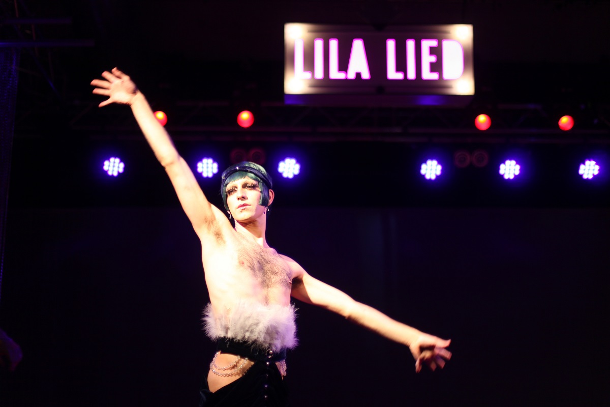 Hassan Dib aka Queen of Virginity in "Lila Lied" at SchwuZ. (Photo: Callum Leo Hughes)