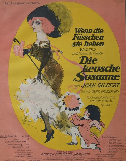 Sheet music cover for Jean Gilbert's "Wenn die Füßchen sich heben" from "Die keusche Susanne." (Photo: www.notenmuseum.de)