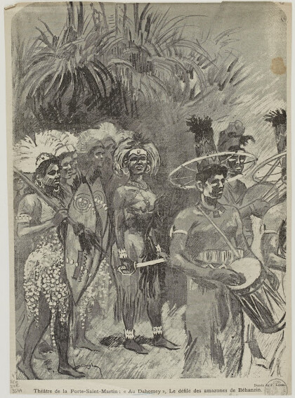 A scene from “Au Dahomey” as seen by F. Oswald in a newspaper drawing.