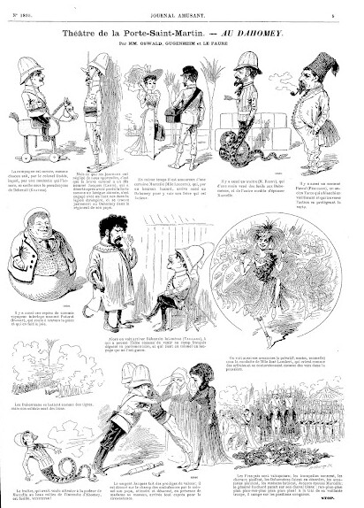 A French newspaper illustraition with scenes from “Au Dahomey”.