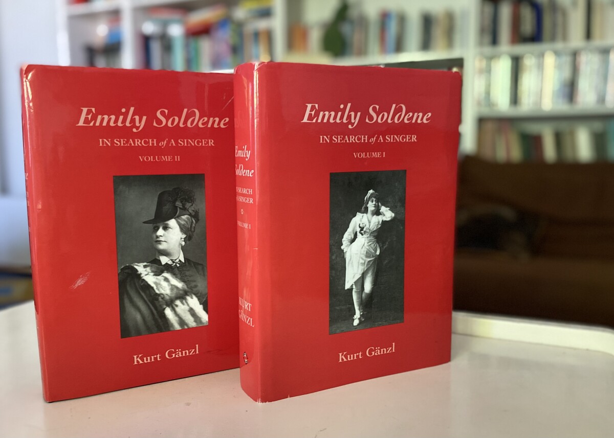 The two volumes of Kurt Gänzl's annotated Emily Soldene biography. (Photo: Private)