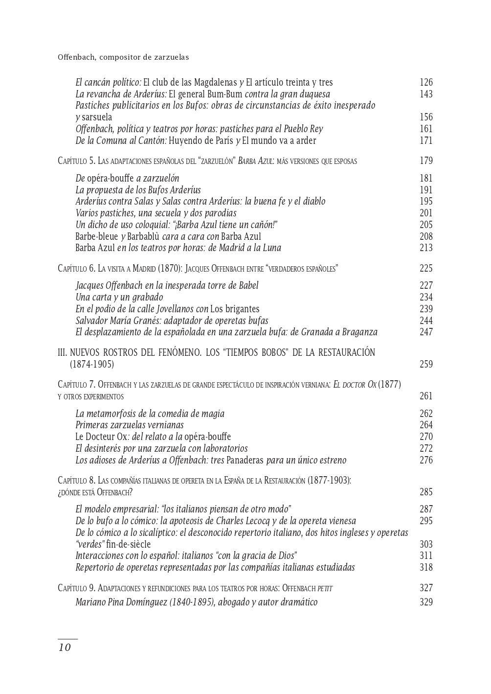 Table of context for Enrique Mejías García’s "Offenbach, compositor de zarzuelas". (Part 2)